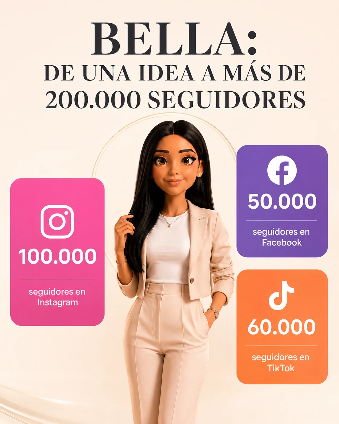 Bella: de una idea a más de 200.000 seguidores — 100.000 en Instagram, 50.000 en Facebook y 60.000 en TikTok