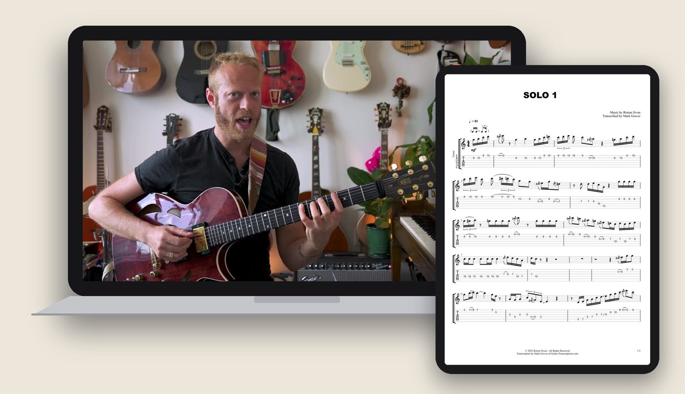 A Unlocking the Fretboard lesson on a laptop