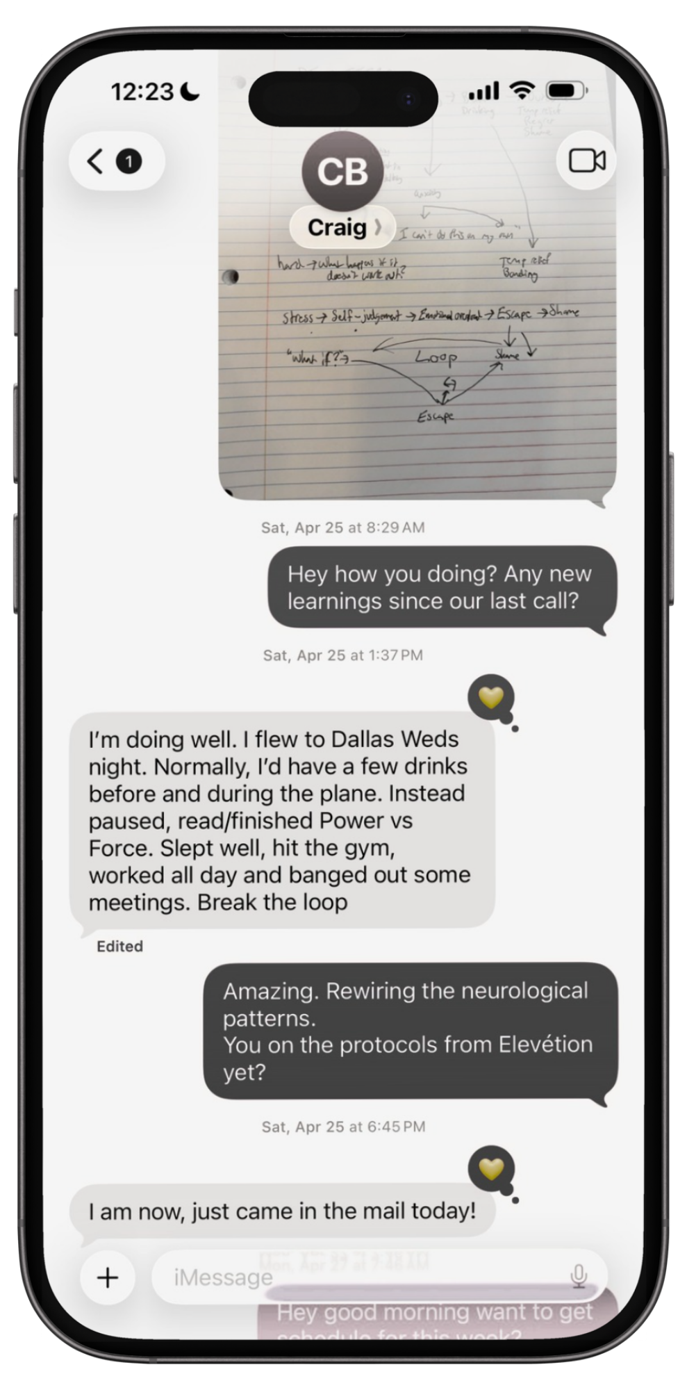 Text message from Craig