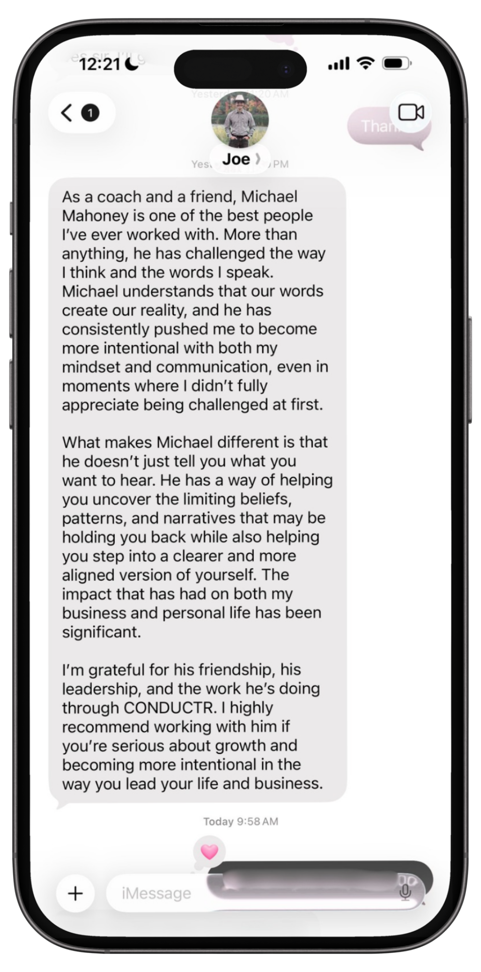 Testimonial from Joe