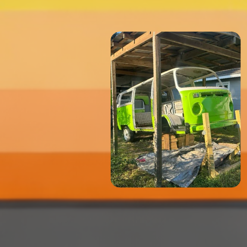 The Green Machine VW Bus on the road