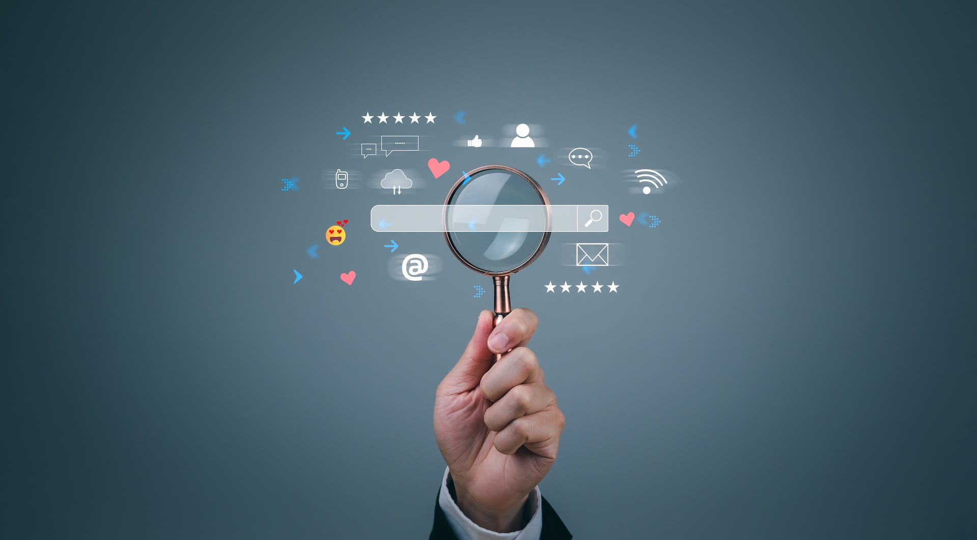 Magnifying glass to analyze various marketing factors