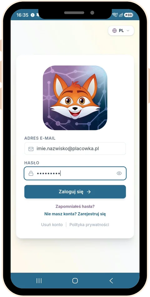 Ekran logowania w aplikacji Asystent Florek