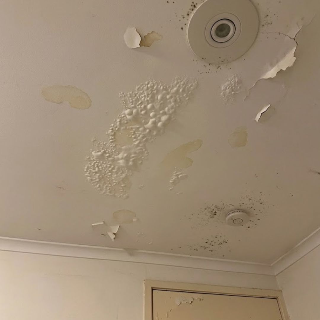 Water leaking through a ceiling after a high-pressure roof clean