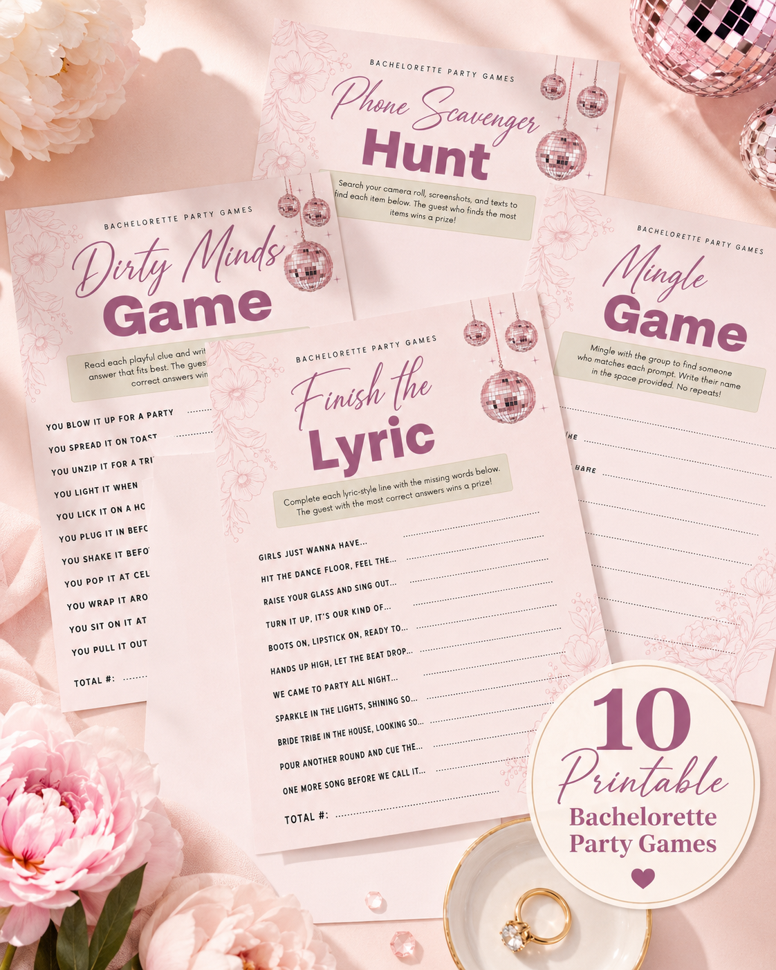 Bachelorette party table with printable games