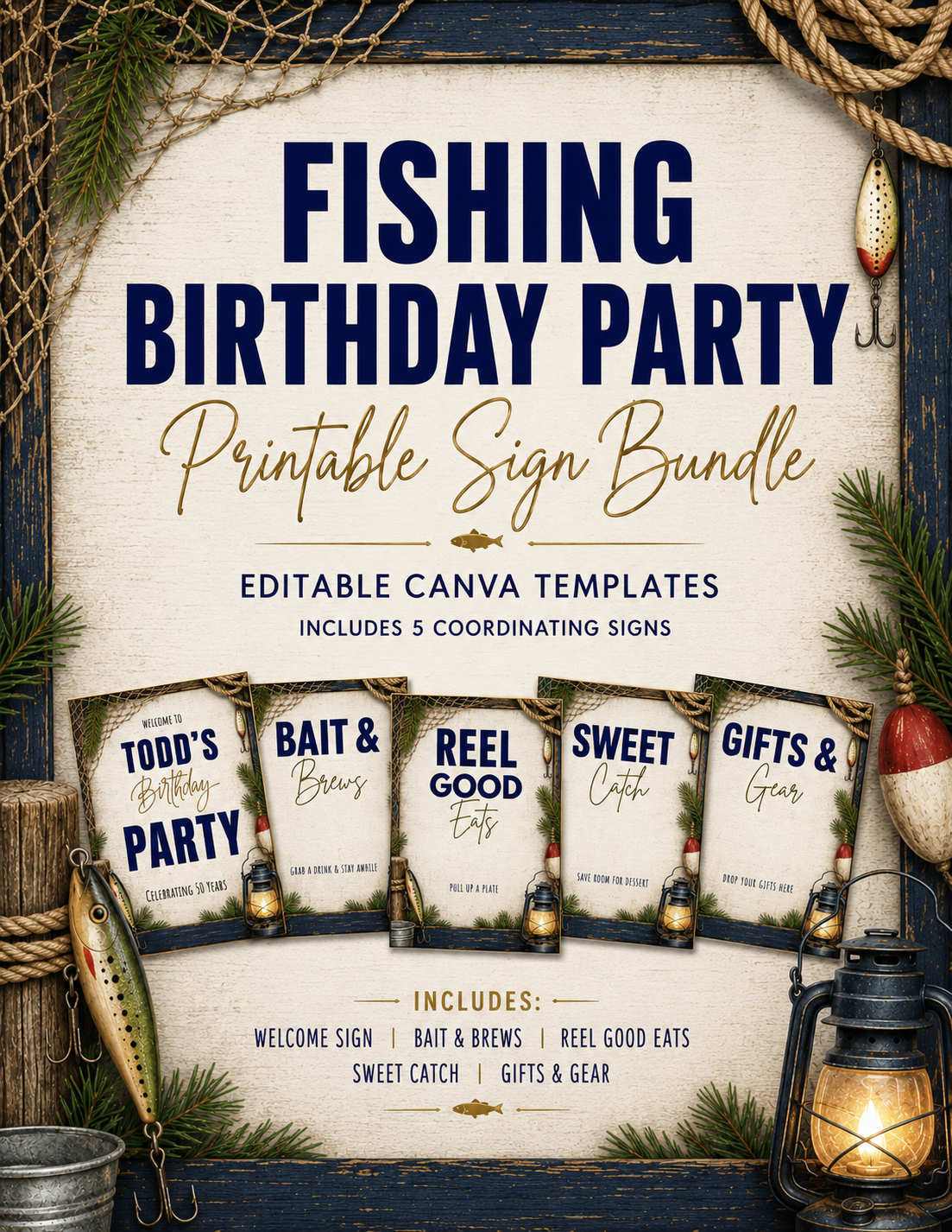 Fishing Birthday Party Printable Sign Bundle