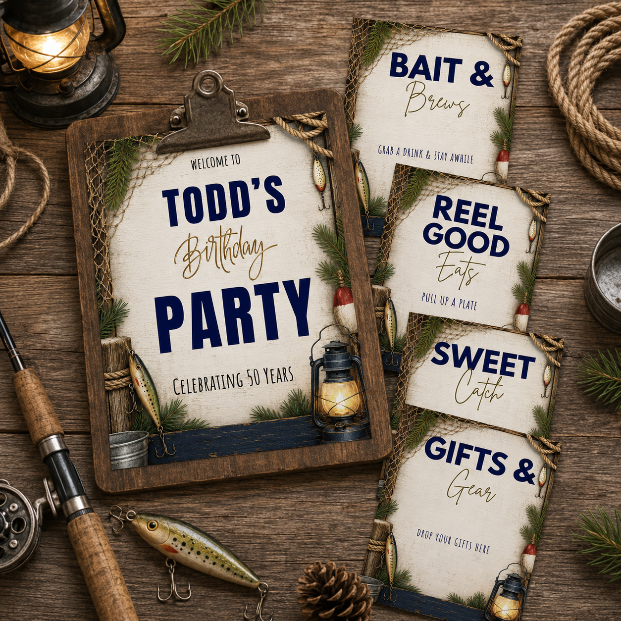 Fishing Birthday Printable Sign Preview