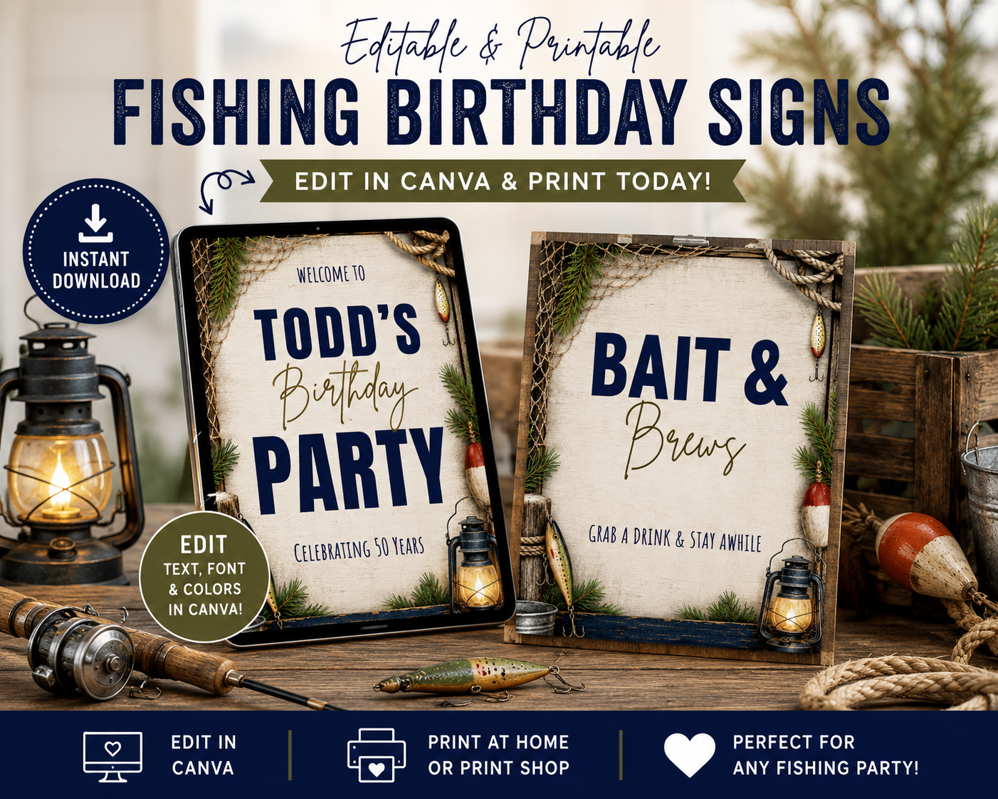Fishing Birthday Printable Sign Preview