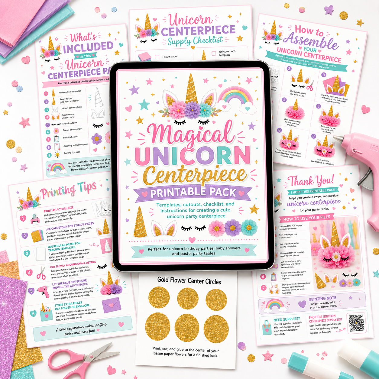 Magical Unicorn Centerpiece Printable Pack