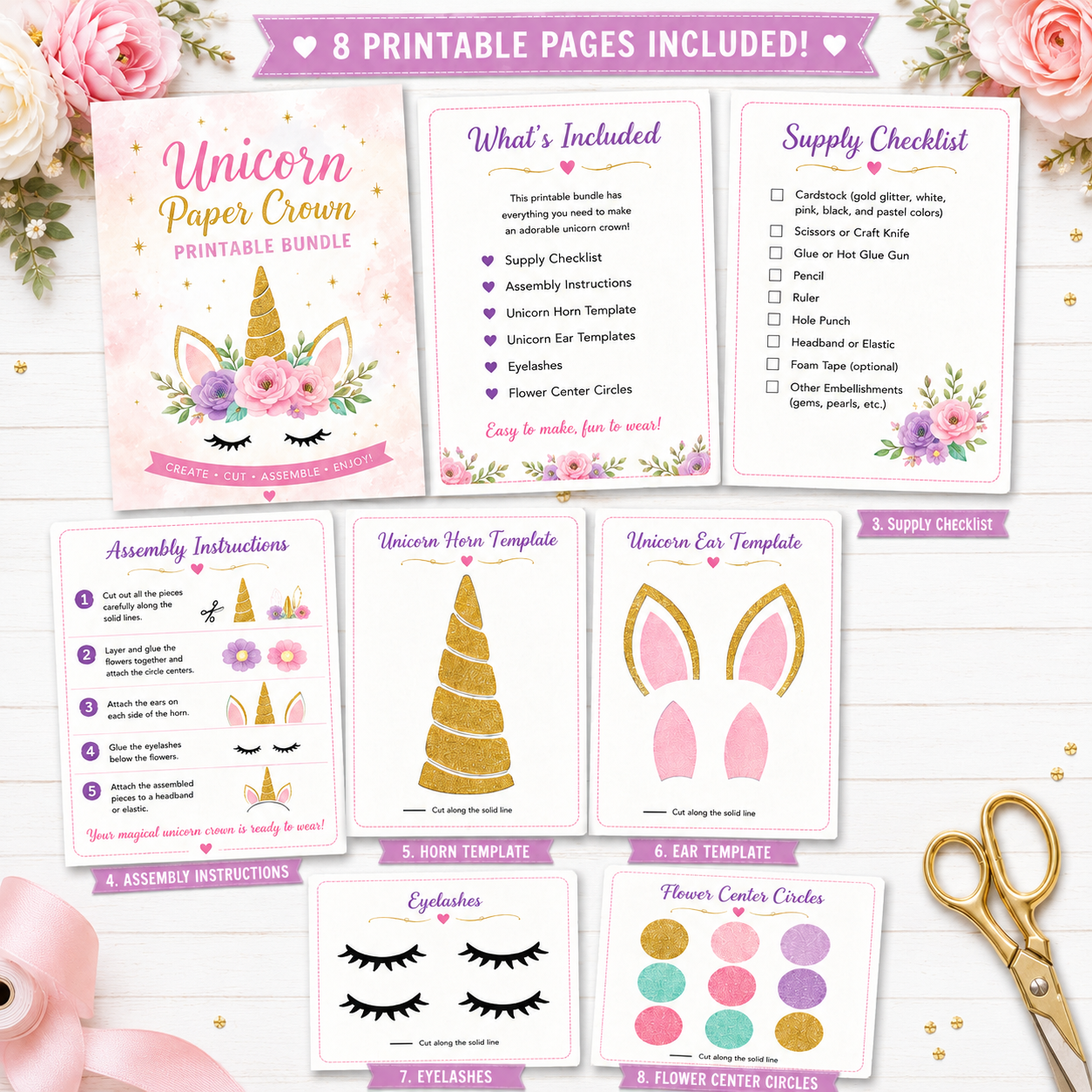 Magical Unicorn Centerpiece Printable Pack mockup