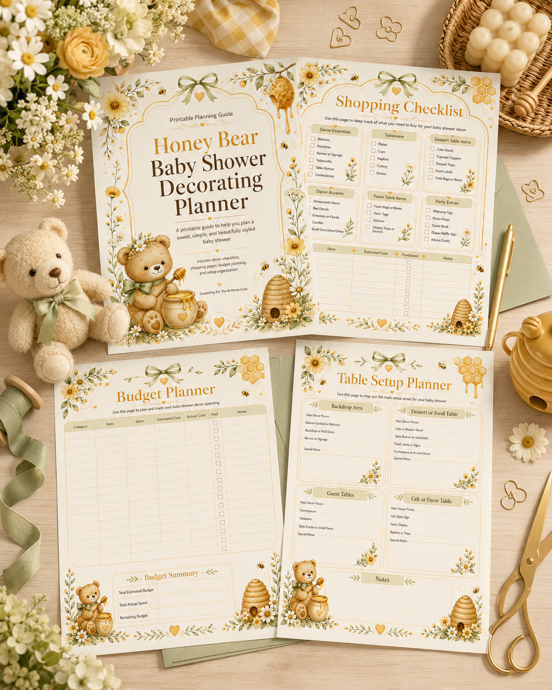 Honey Bear Baby Shower Planner digital download