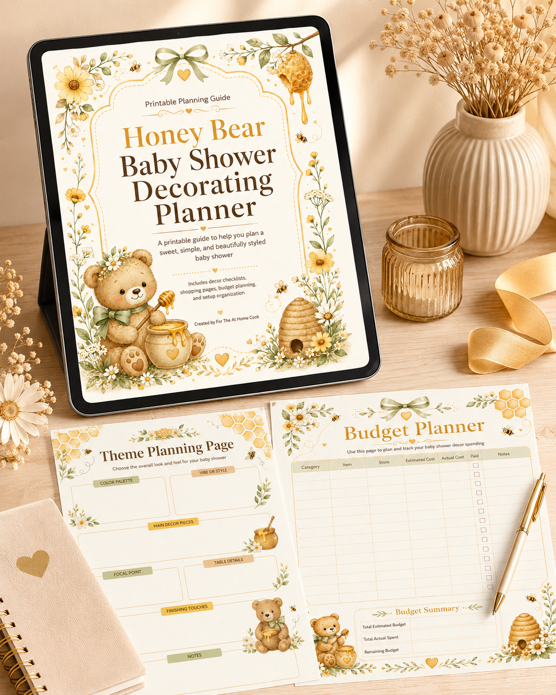 Honey Bear Baby Shower Decorating Planner printable pages