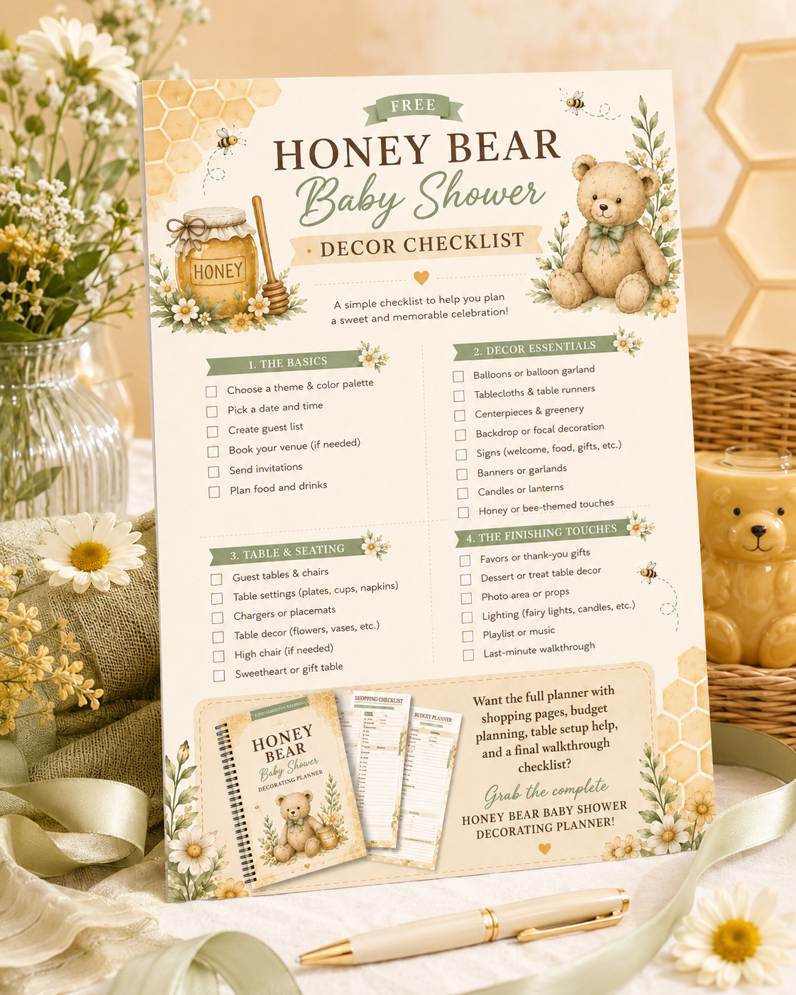 Free Honey Bear Baby Shower Decor Checklist