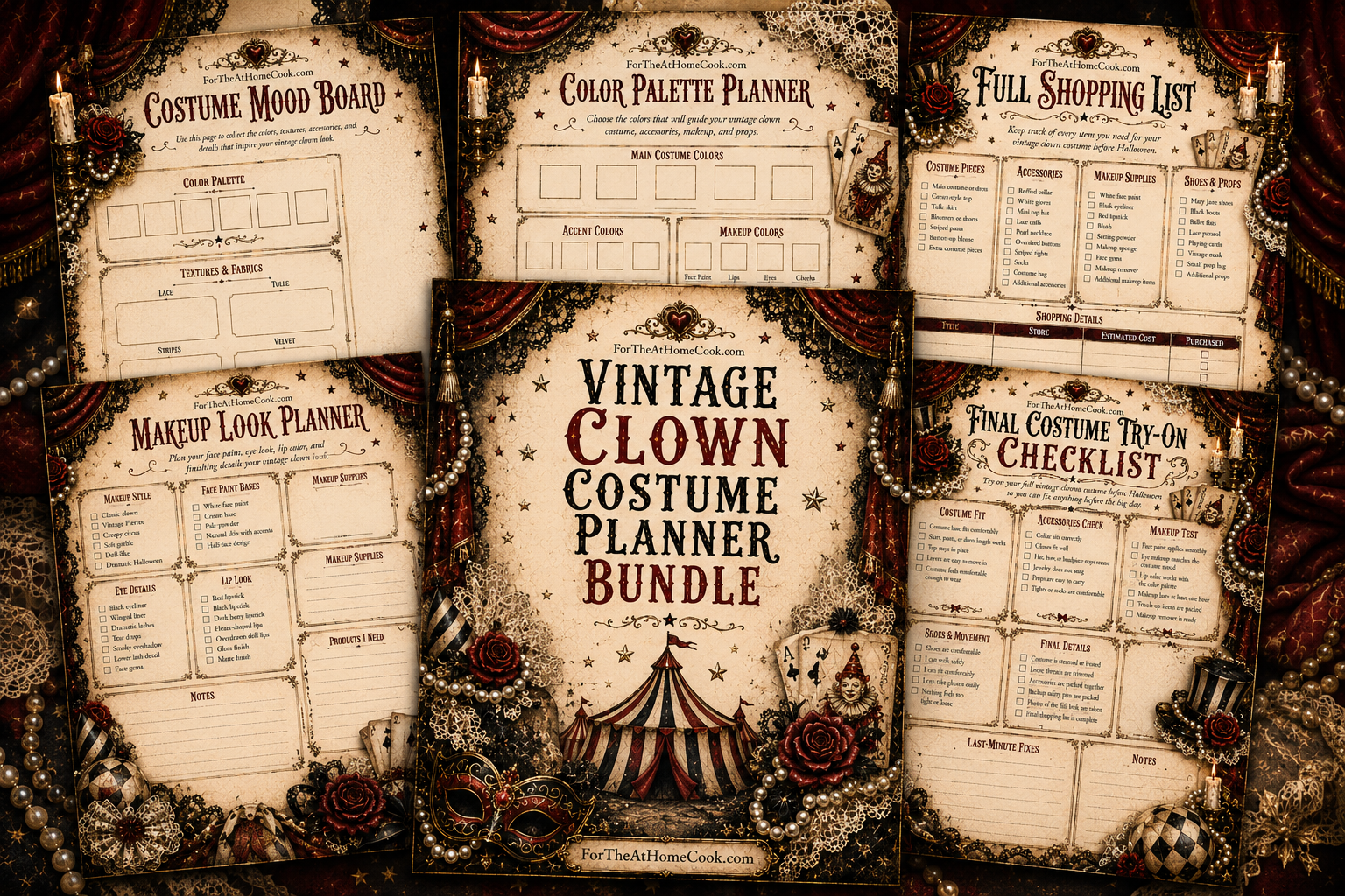 Vintage Clown Costume Planner Bundle printable mockup