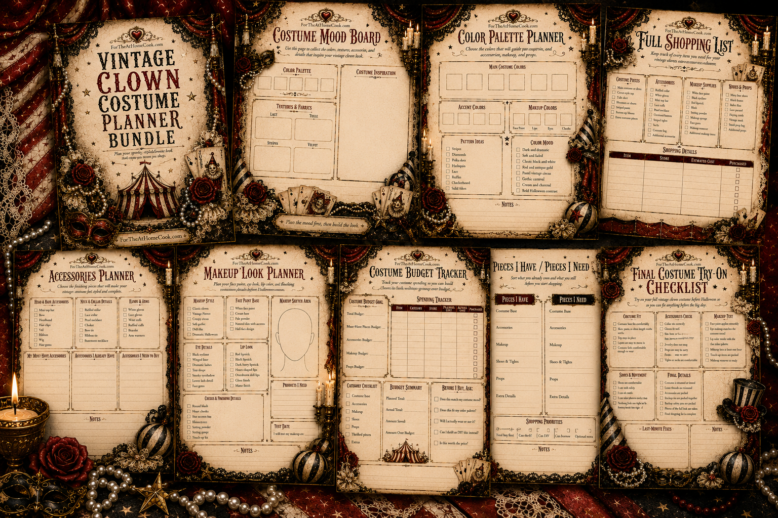 What is included in the Vintage Clown Costume Planner Bundle
