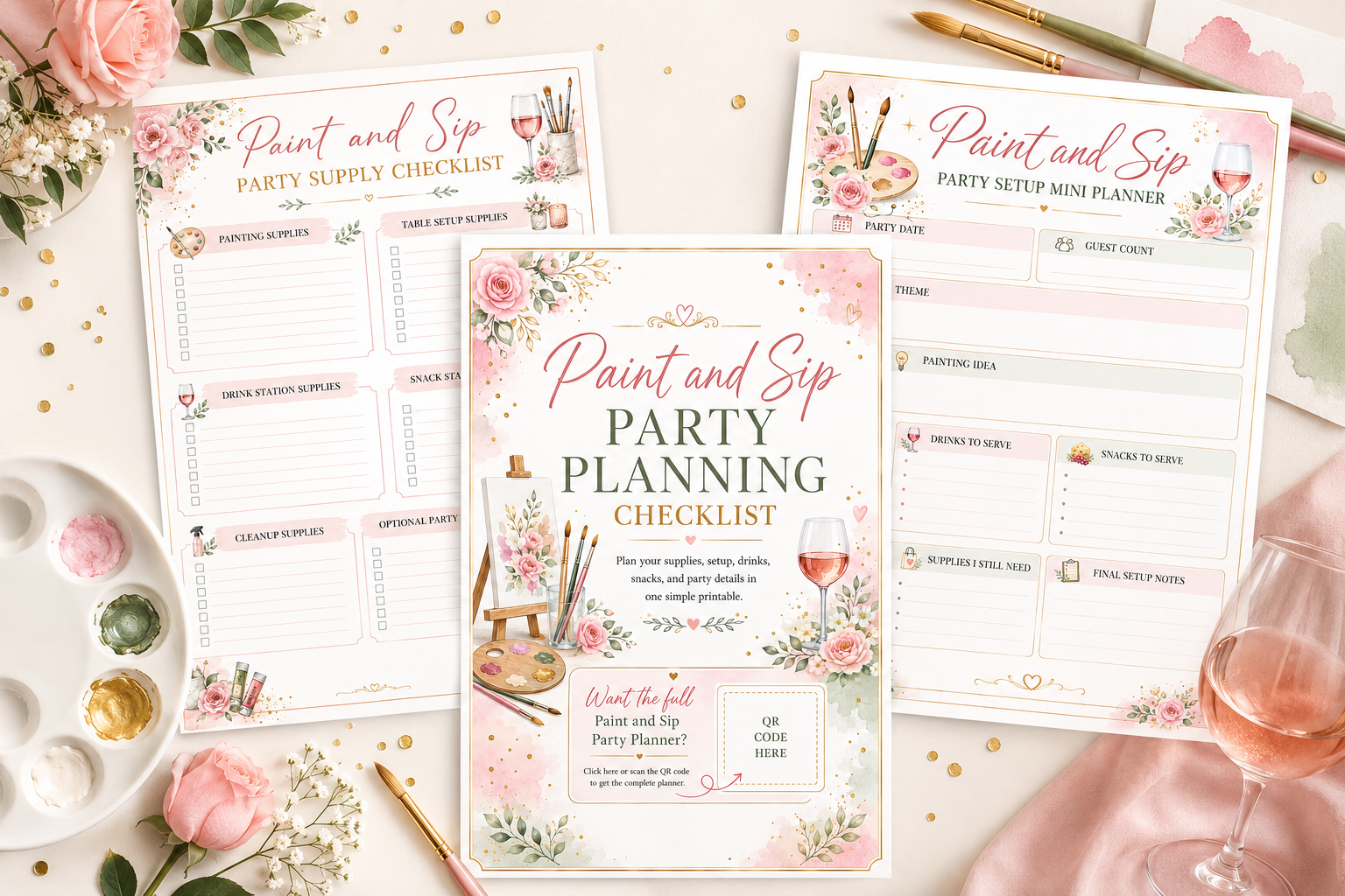 Free Paint and Sip Party Checklist printable mockup