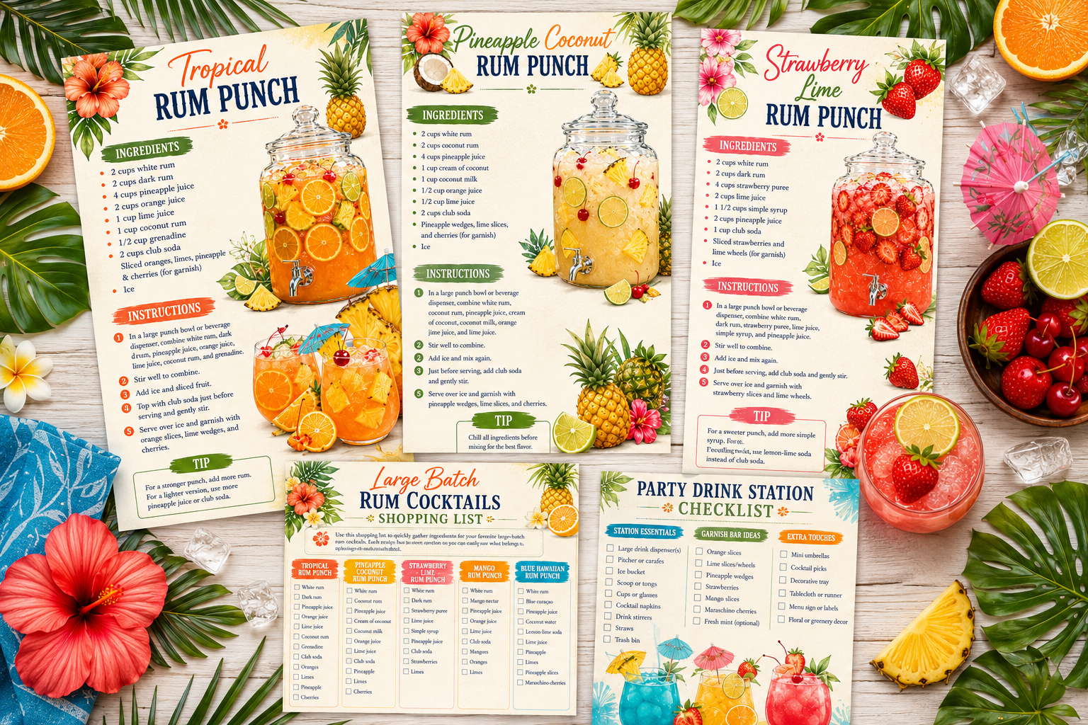Inside pages of the Large Batch Rum Cocktails Recipe Collection