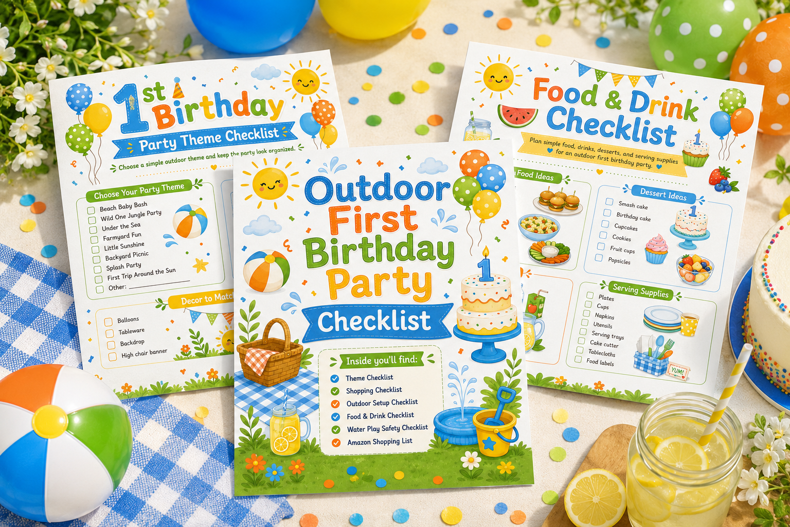 Outdoor First Birthday printable checklist pages