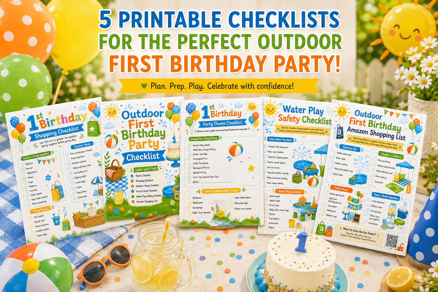 Free Outdoor First Birthday Party Checklist printable mockup