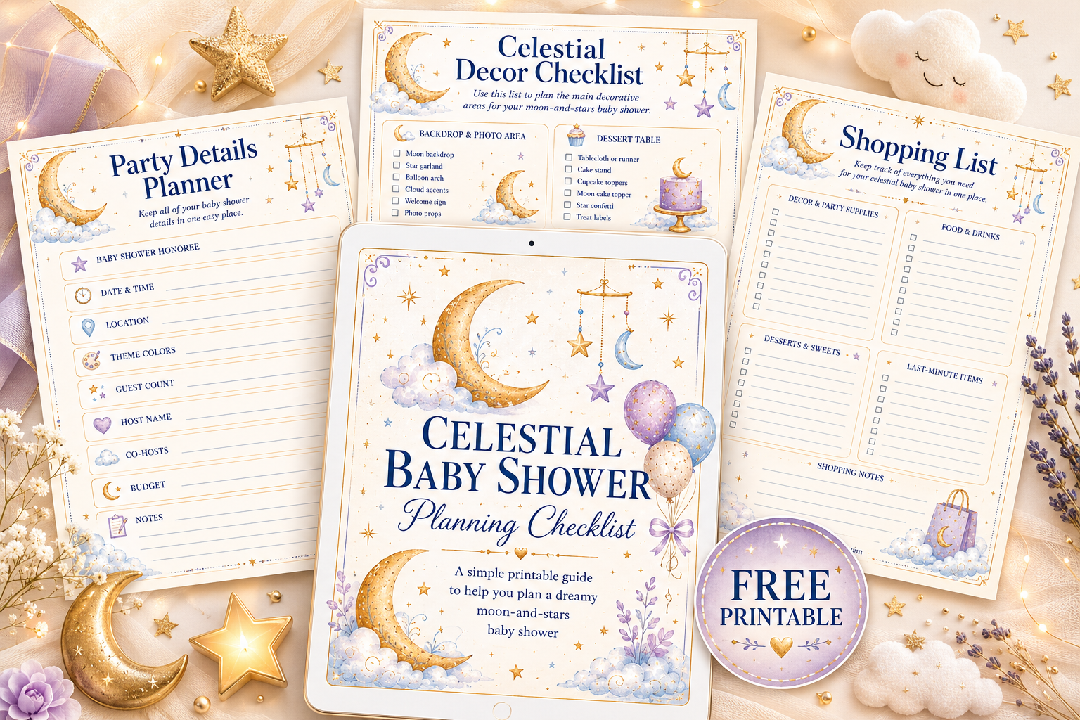 Free Celestial Baby Shower Planning Checklist printable mockup