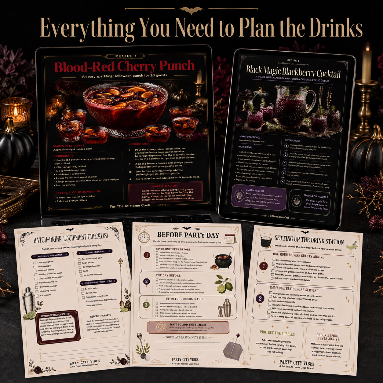 Recipe, equipment and preparation pages inside the Halloween drink guide