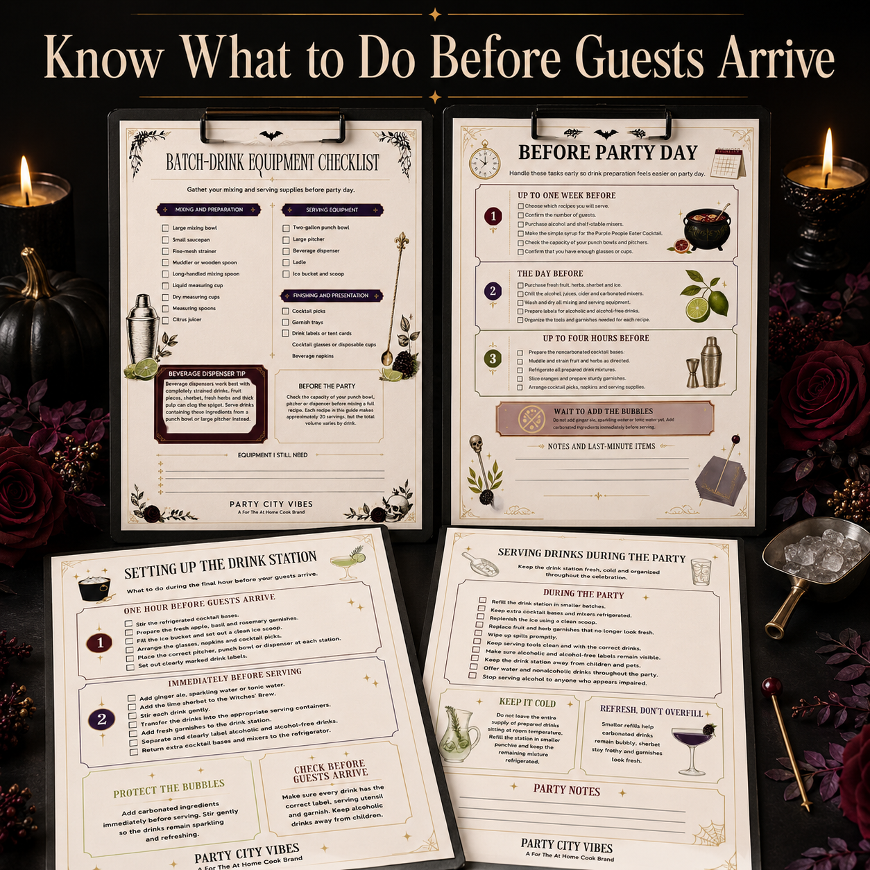 Halloween party drink preparation and equipment checklist pages