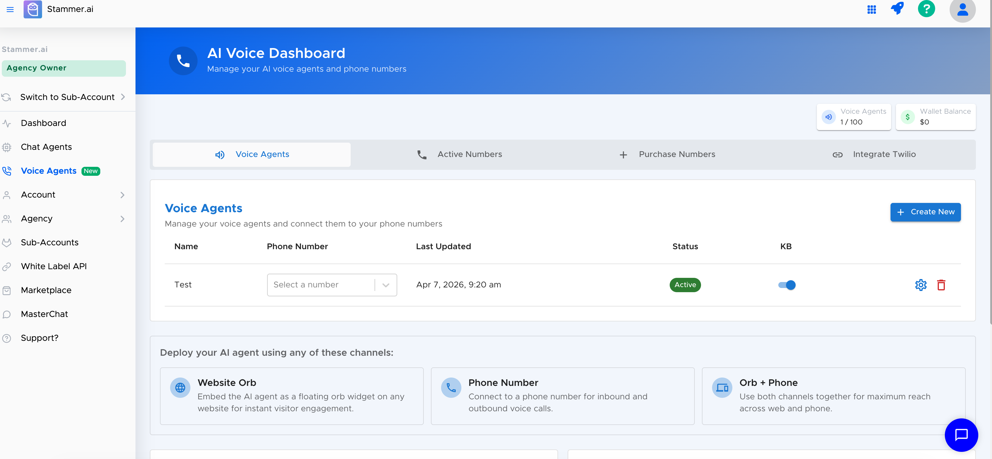 Stammer AI Voice Dashboard