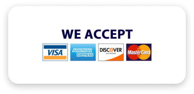 We accept Visa, Mastercard, American Express, and Discover