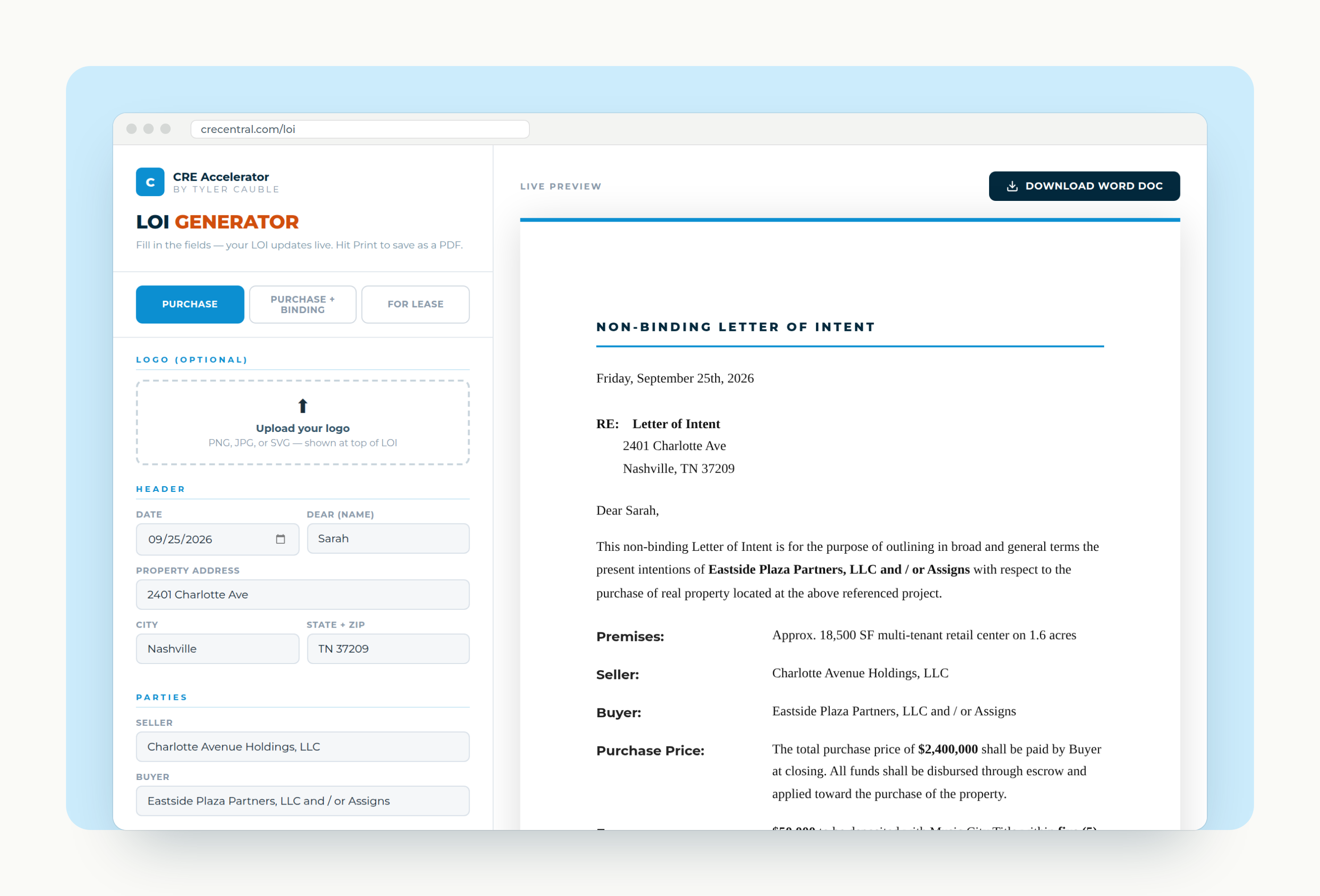 LOI Generator screenshot