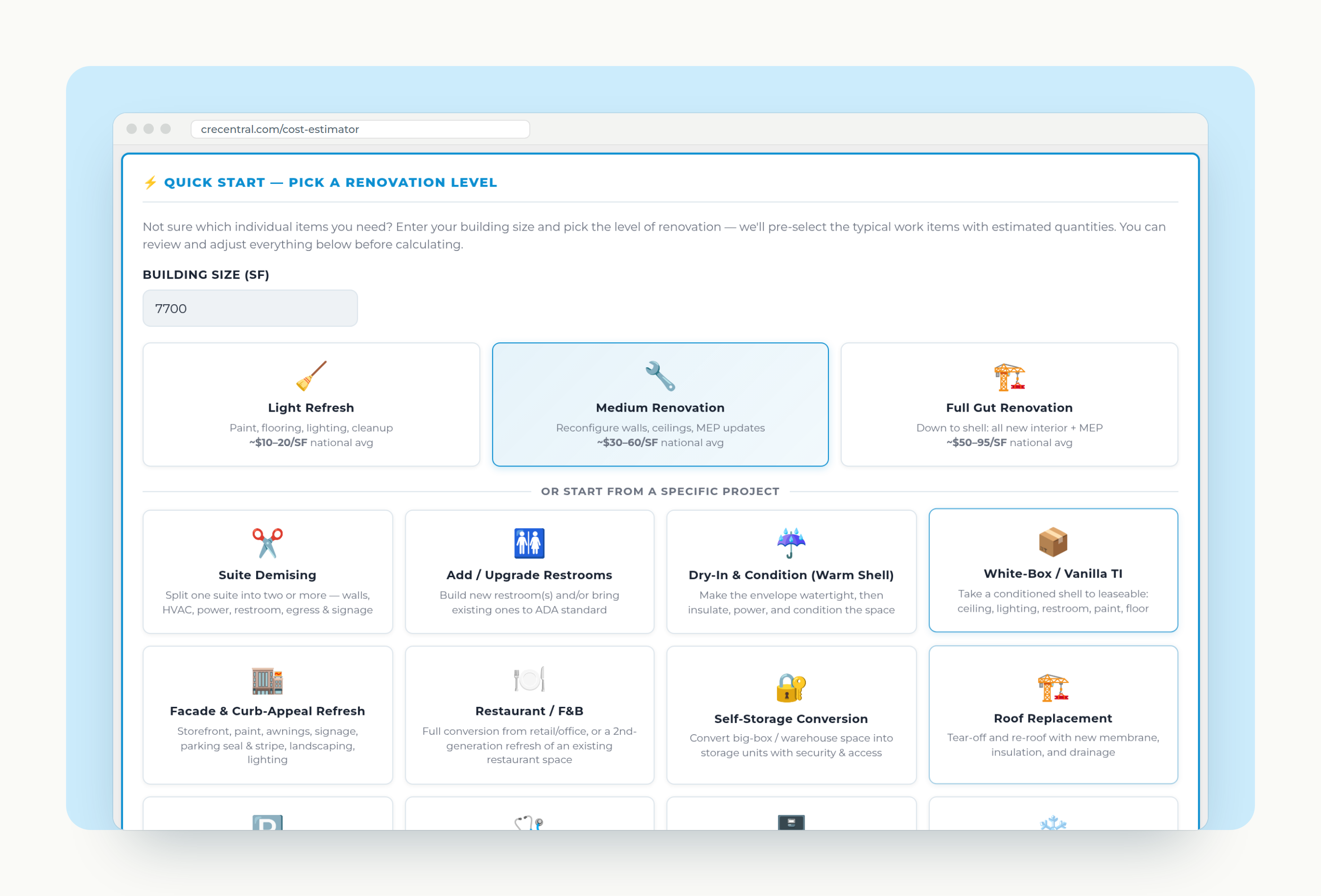 Cost Estimator screenshot