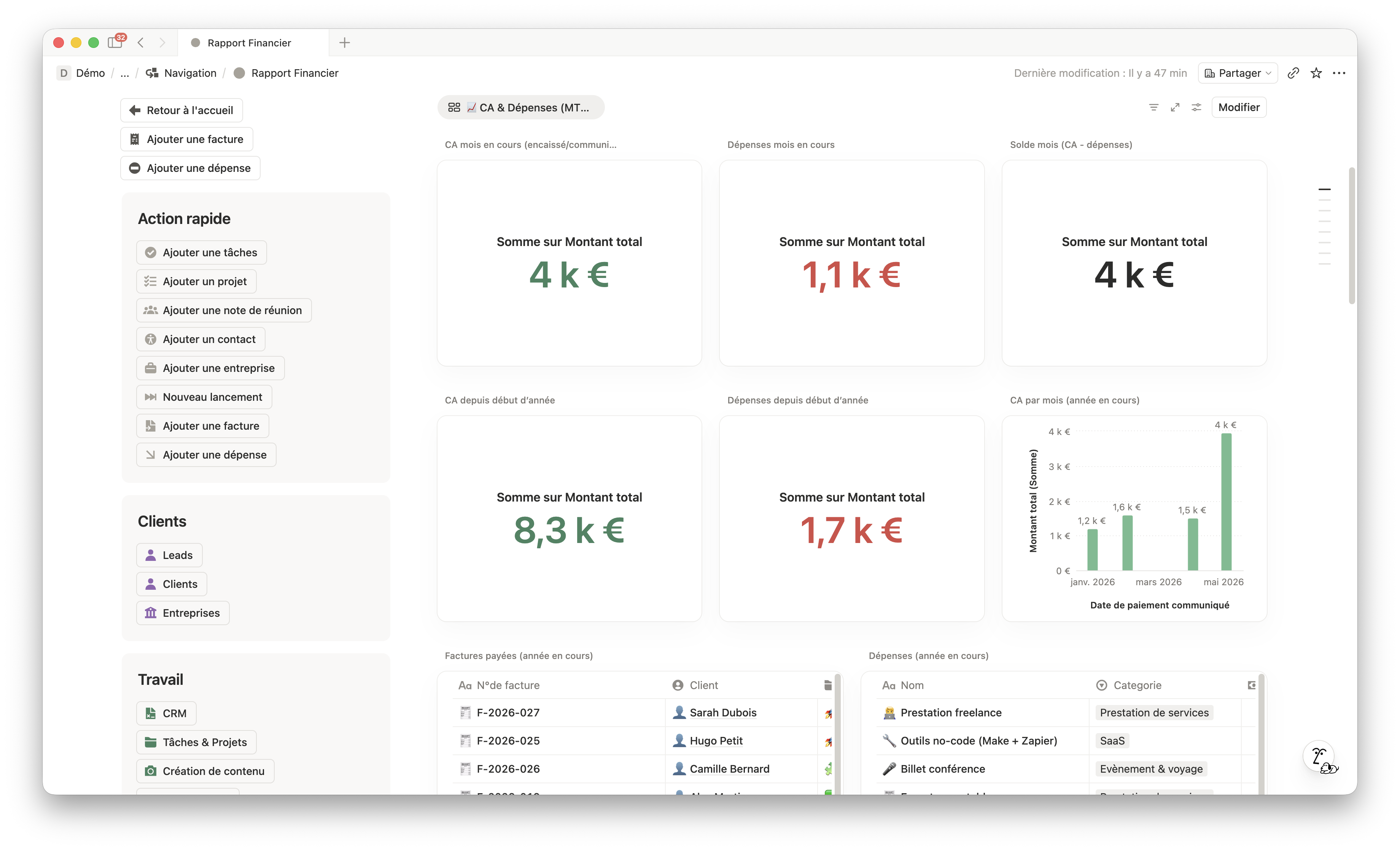 Module Finances FreelanceOS
