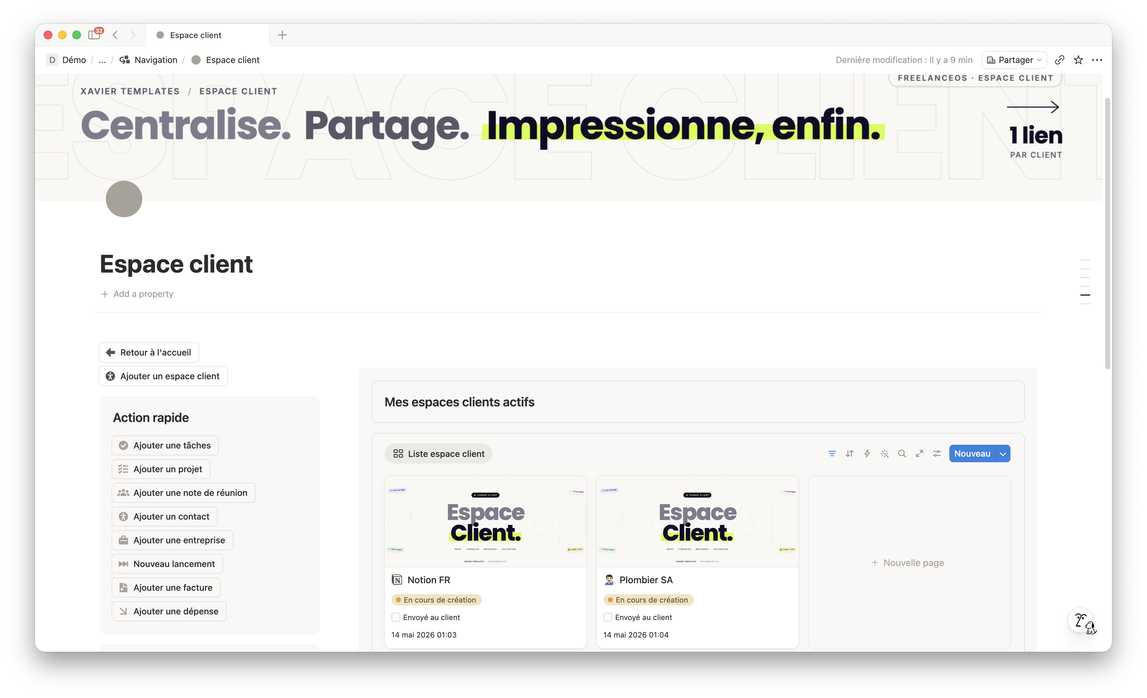 Module Espace client FreelanceOS