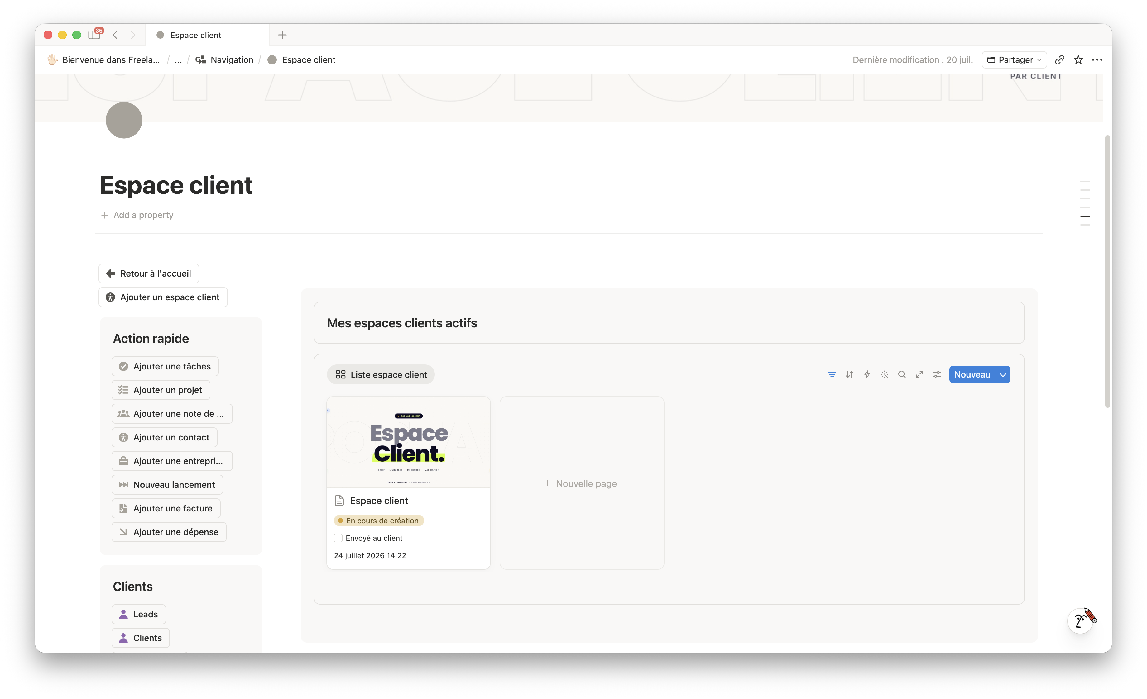 L’espace client partagé de FreelanceOS