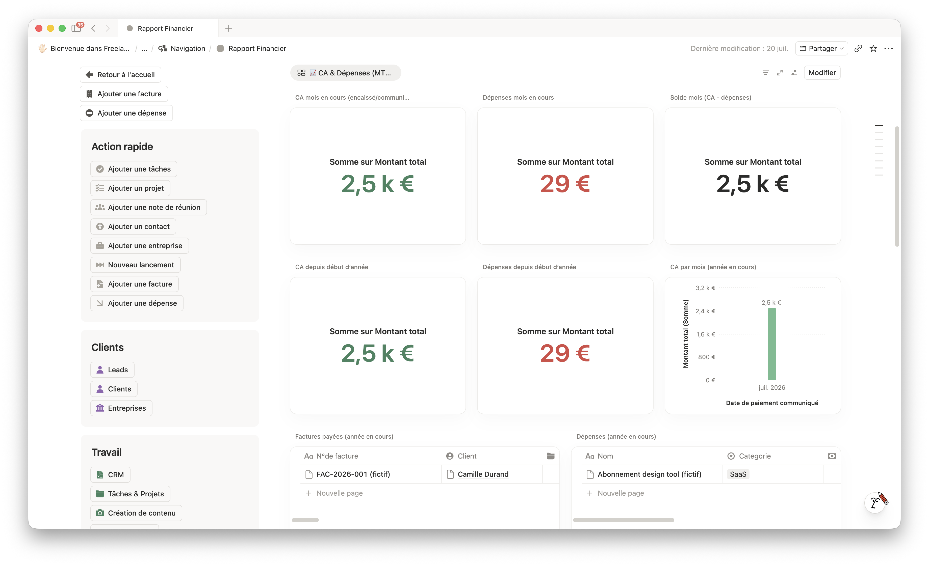 Le suivi finances et chiffre d’affaires de FreelanceOS