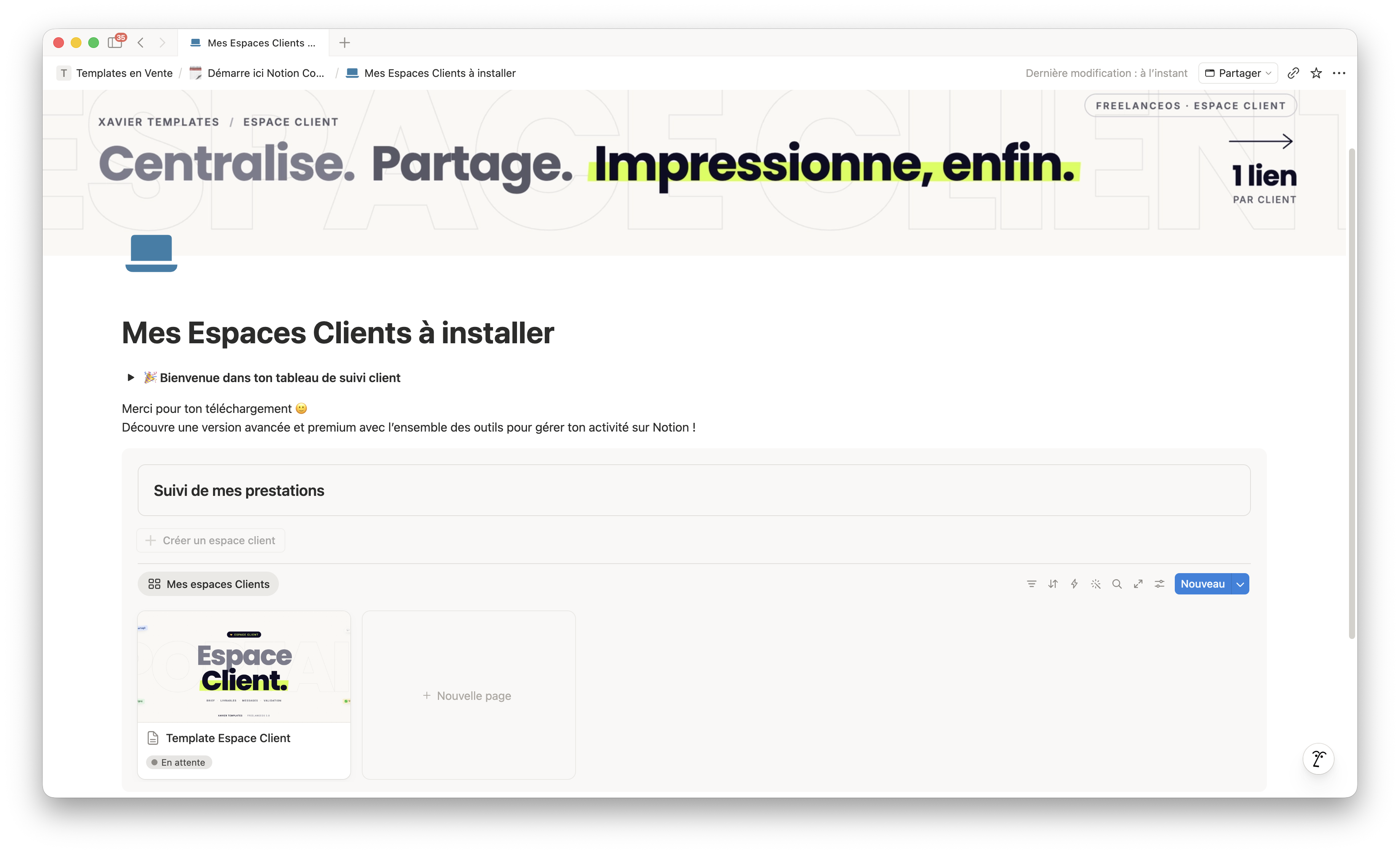 Aperçu du template Espace Client