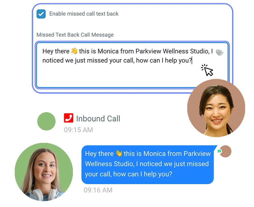 Image showing the missed call text back feature.