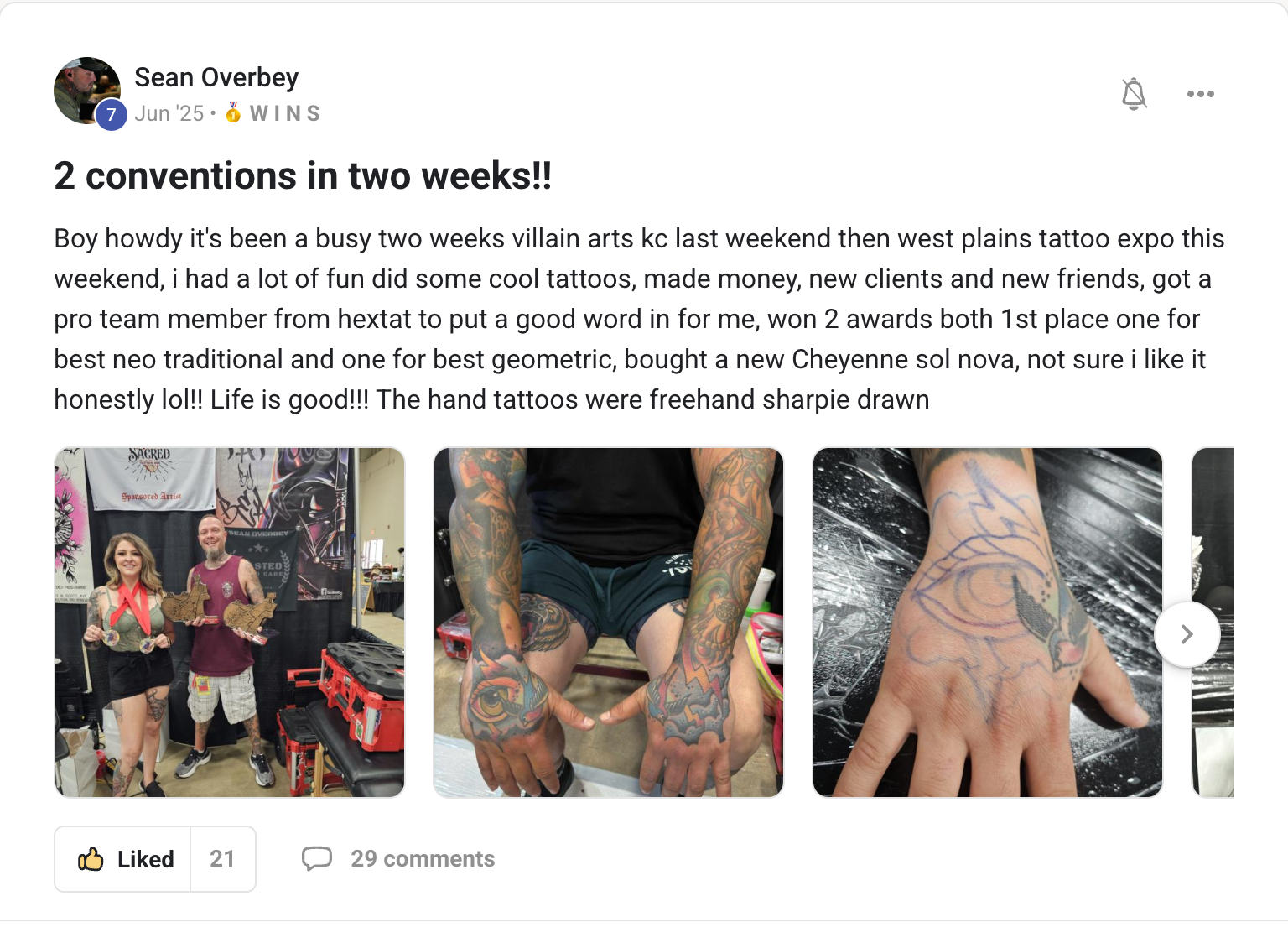 Won 2 awards both 1st place one for best neo traditional and one for best geometric