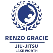 Logo of the Renzo Gracie of Lake Worth Jiu-Jitsu Academy, showcasing a grappling figure in blue and white with a banner across the top displaying the school's name. Established in 2016, the academy provides students with world-class instruction in Brazilian Jiu-Jitsu and self-defense.