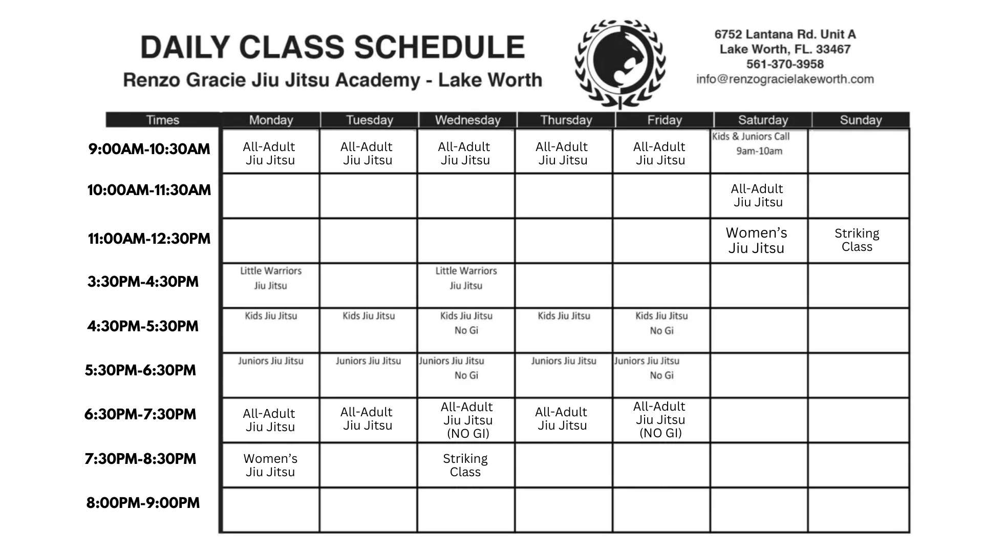 Renzo Gracie Schedule