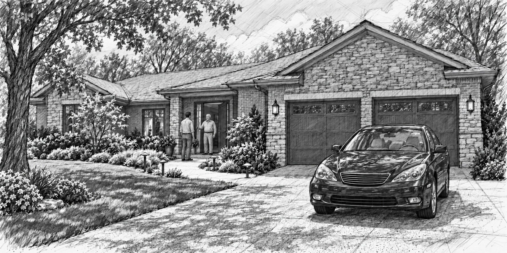 Pencil sketch of an eggplant-colored 2005 Lexus ES330