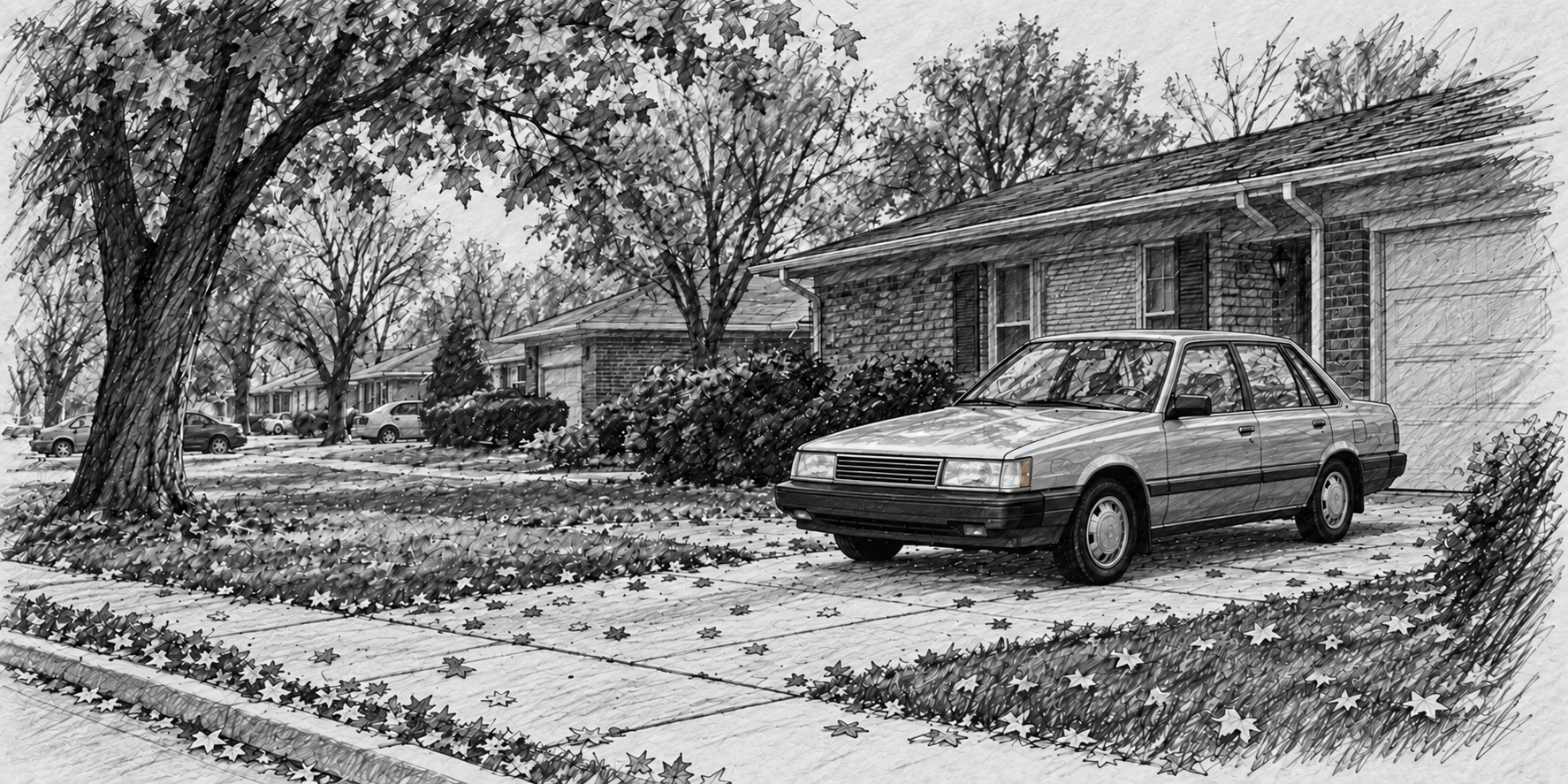 Hand-drawn sketch of a 1986 Toyota Camry that ran for 274,000 miles