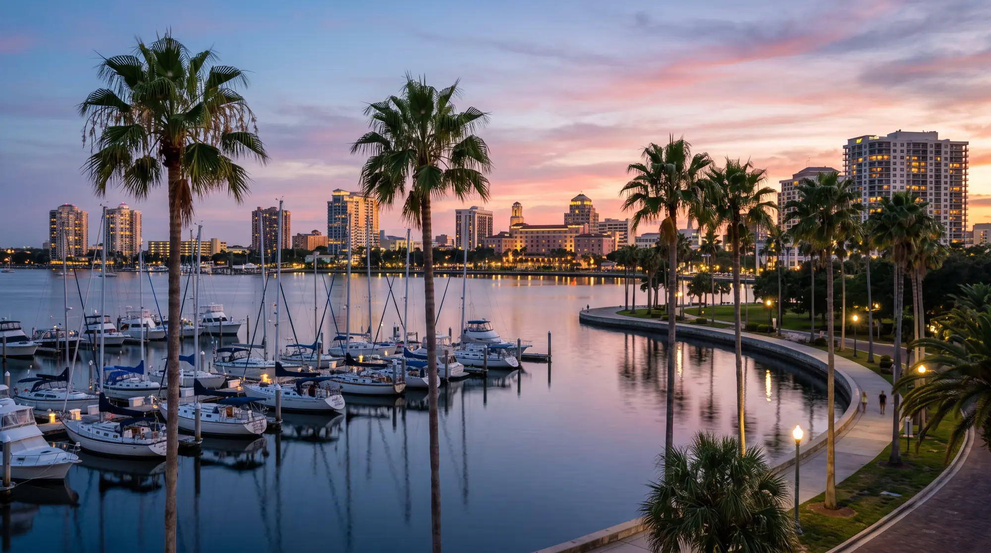 St. Petersburg, Florida waterfront at dusk