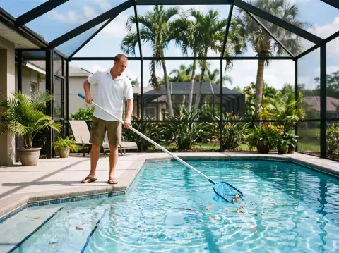 Pool service professional at work