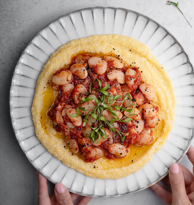 Spicy Beans with Polenta in Red Sauce