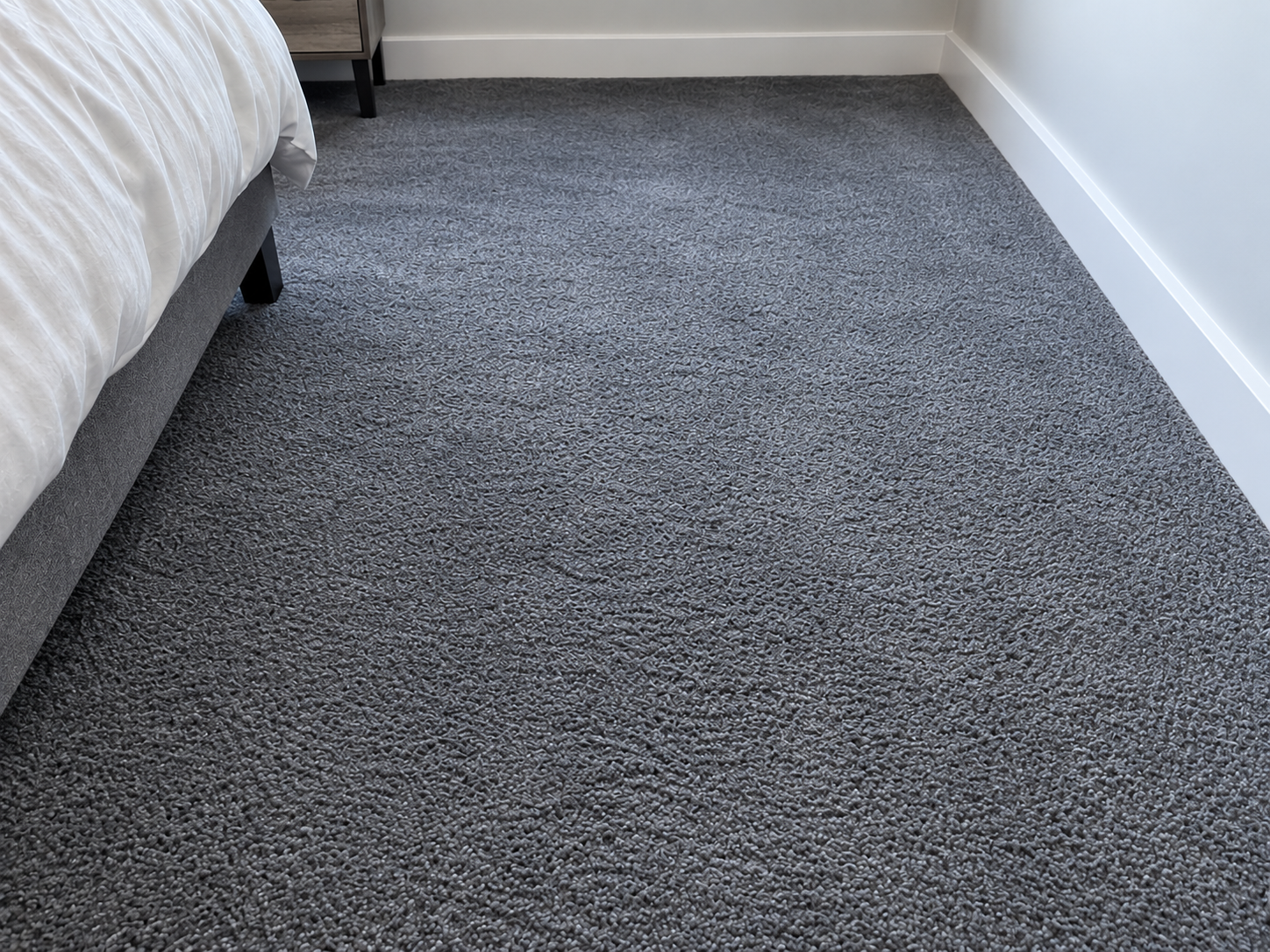 After: the same charcoal carpet spot-dyed with the bleach mark no longer visible