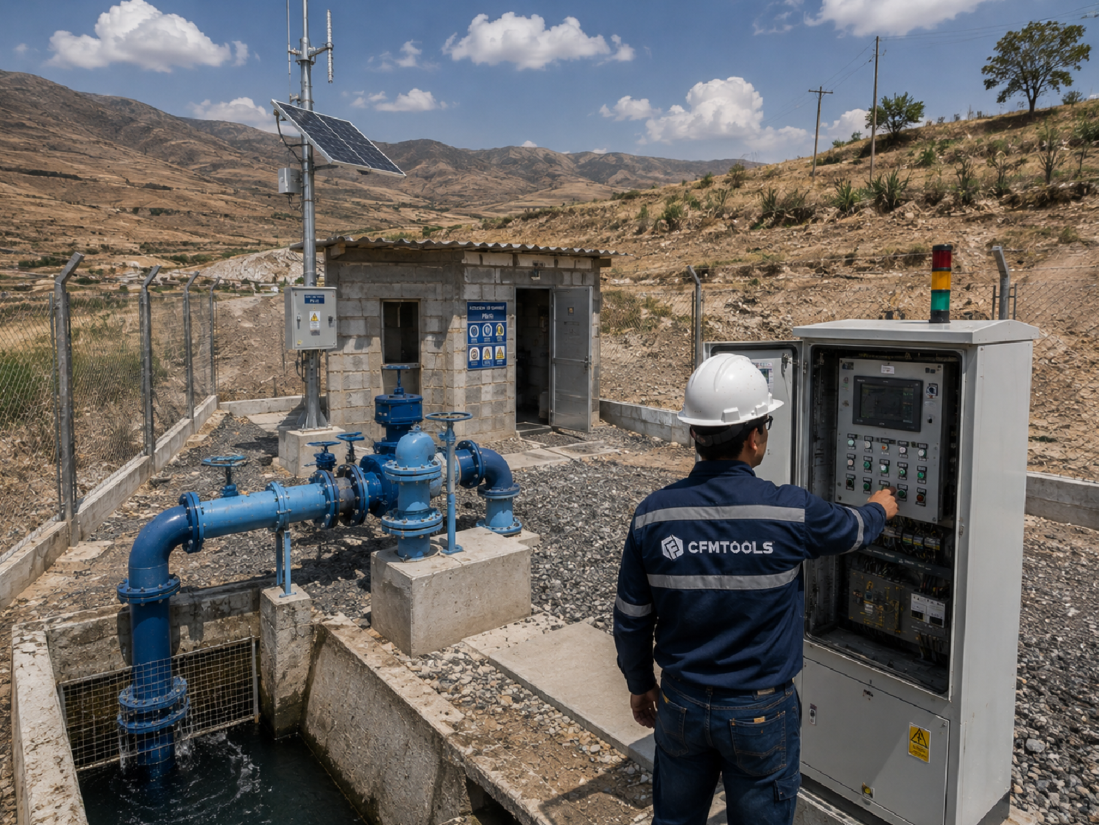 Pozo, estación de bombeo, infraestructura hidráulica o control remoto