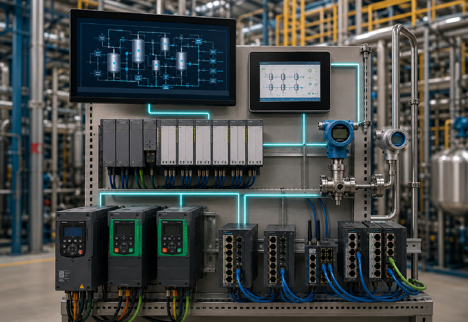 PLC, HMI, SCADA, instrumentación, variadores y redes industriales