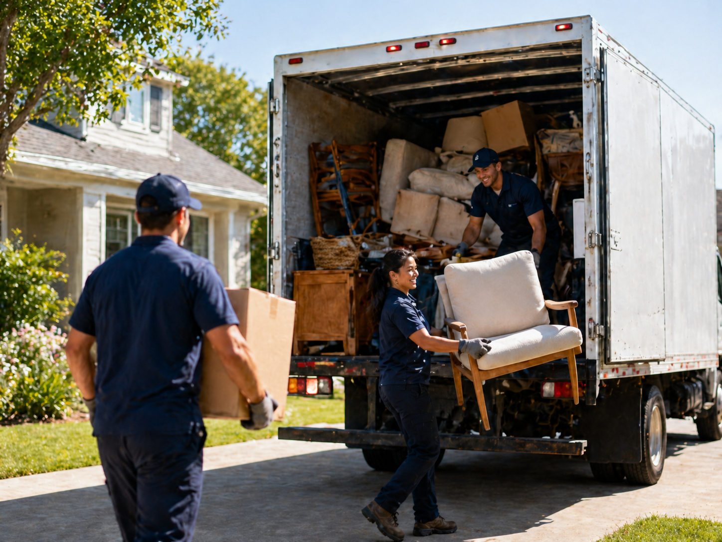 Junk removal truck loaded with household items