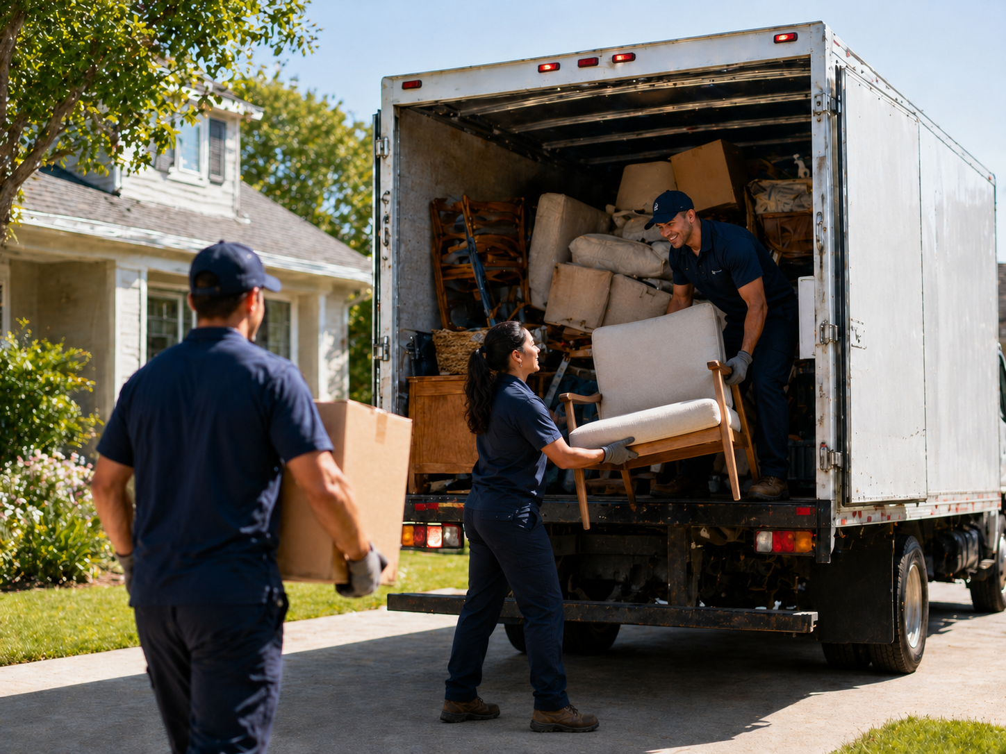Junk removal truck loaded with household items