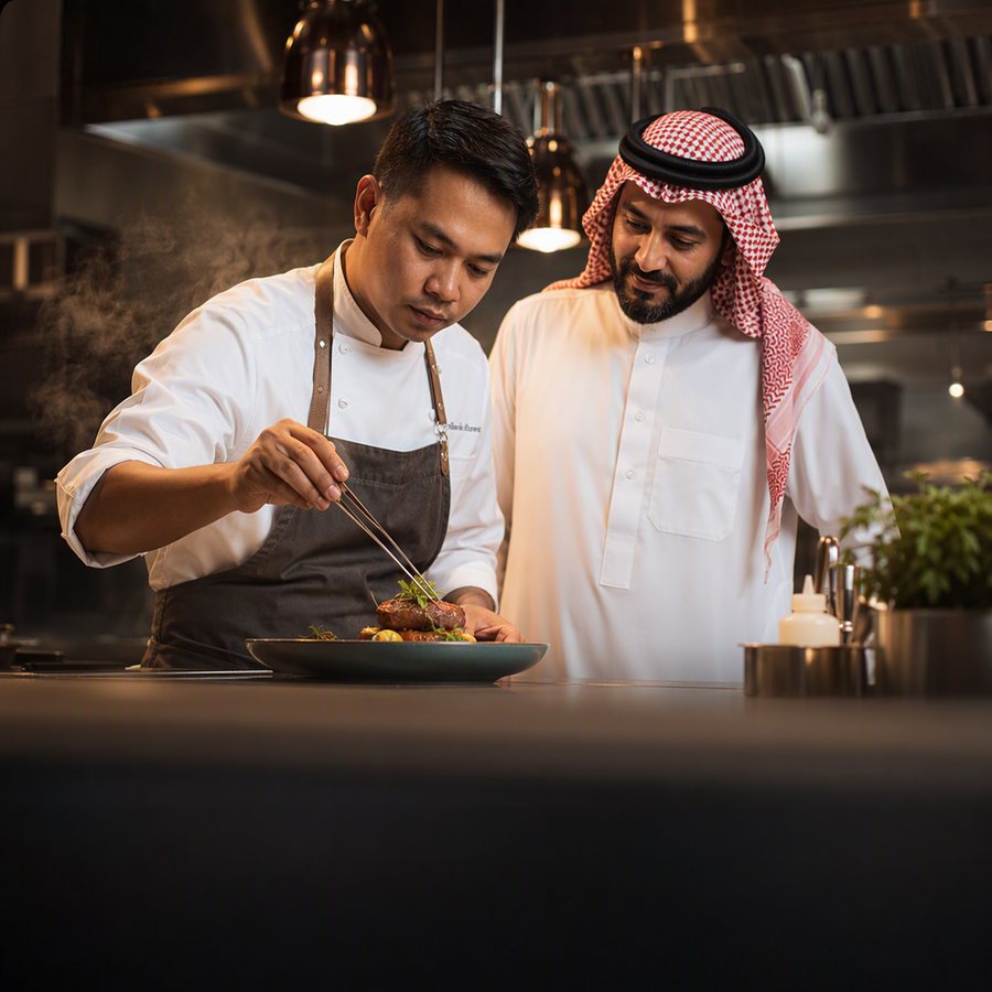 طاهٍ فلبيني محترف في مطعم سعودي